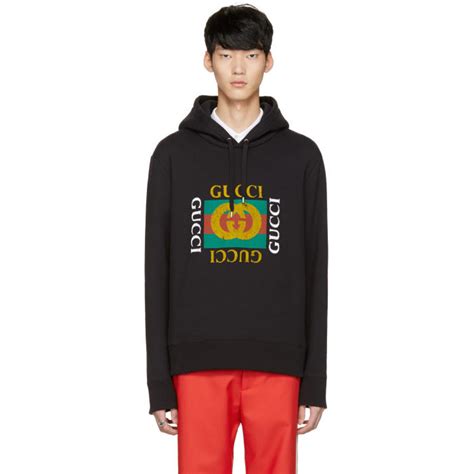 gucci black aged logo hoodie|gucci hoodie cost.